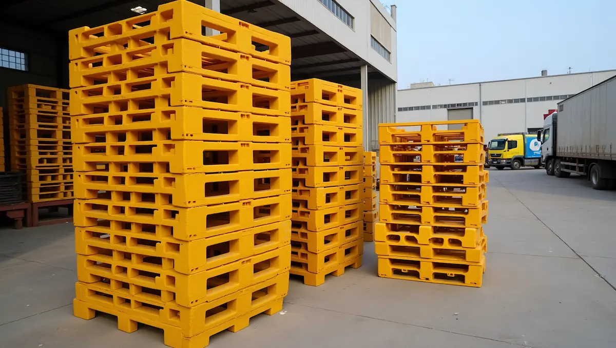 a pile of yellow pallets