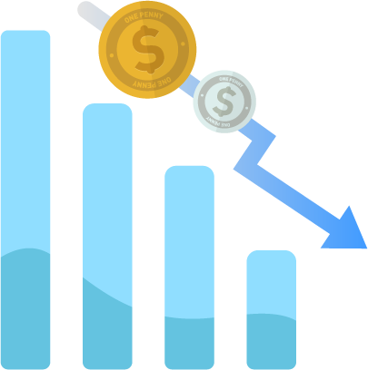 bar chart with coins declining